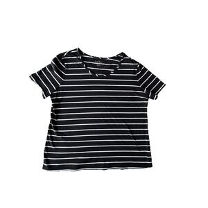 Coral Bay Women's XL Shirt Black‎ White Striped Top Short Sleeve Blouse Nautical